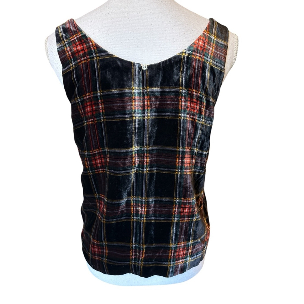 Women's J.Crew Tank Top, 6P, Black and Red Plaid Velvet Keyhole NWT - Picture 4 of 10